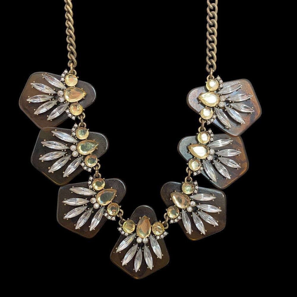 Ann Taylor Loft Necklace Faux Tortoise Shell Lucite and Rhinestones Statement